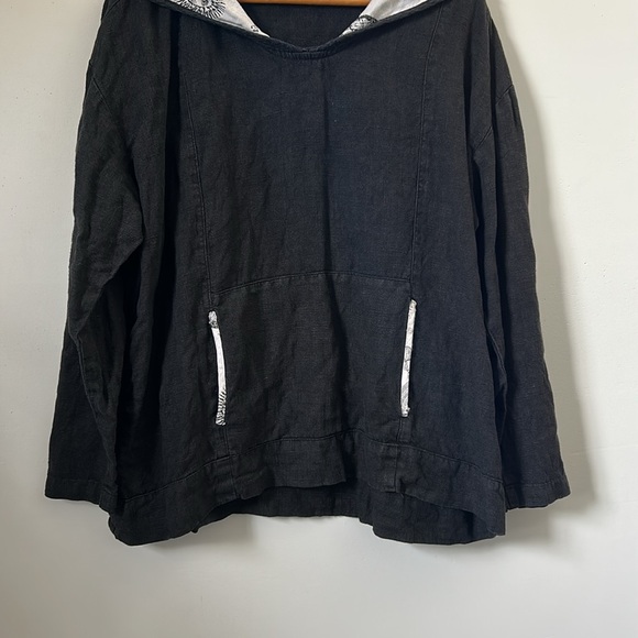 Camille and Co 100% Linen L Black Hooded Pullover Whimsigoth USA Made Natural - Picture 15 of 16